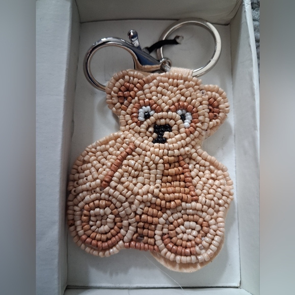 Rachel Zoe Beaded Silver Teddy Bear Coin Purse & Charm NWT $40 - Picture 3 of 3